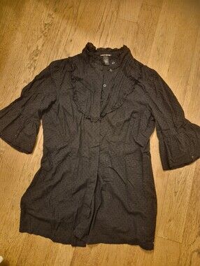 Lucky Brand Black Swiss Dot Ruffle Button-Front Blouse